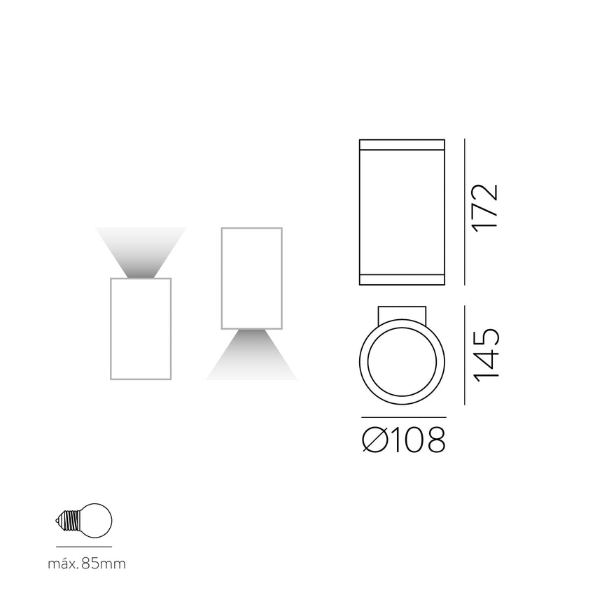 ACB Nori Aplique 16/2044-1 Antracita Texturado, LED E27 15W, CL.I IP65