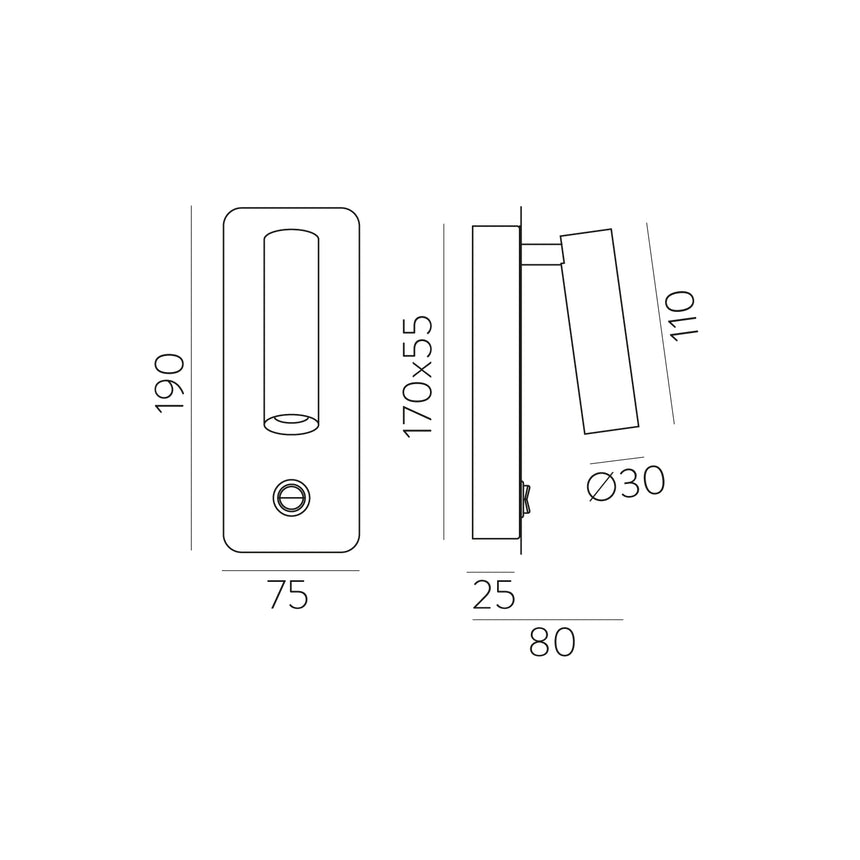 ACB Aron Aplique LED níquel satinado 3W 3000K con interruptor orientable A32401NS
