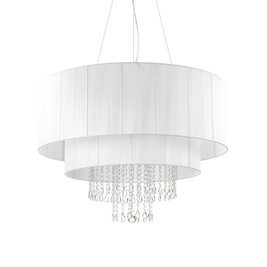 Lámpara colgante Ideal Lux Opera blanco cristal y tela 10 luces 600W Ø90cm 165011