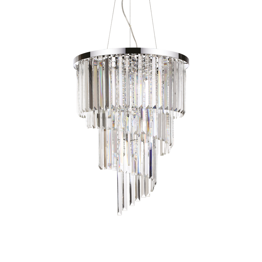 Lámpara colgante Ideal Lux Carlton cromo cristal y cerámica 12 luces 480W Ø50cm 166247