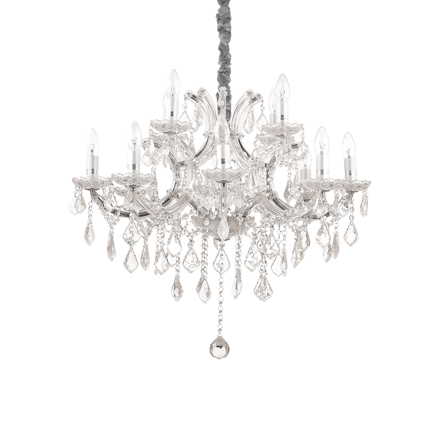 Lámpara colgante Ideal Lux Napoleon cromo cristal y cerámica 12 luces 480W Ø74cm 167251