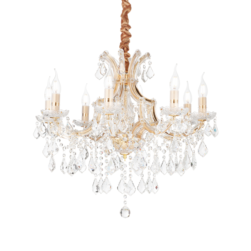 Lámpara colgante Ideal Lux Napoleon dorado cristal y cerámica 8 luces 320W Ø67cm 167398