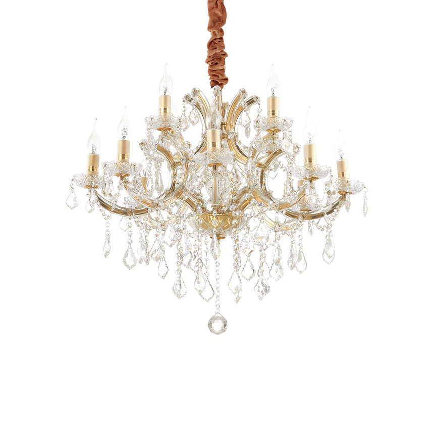 Lámpara colgante Ideal Lux Napoleon dorado cristal y cerámica 12 luces 480W Ø74cm 167404