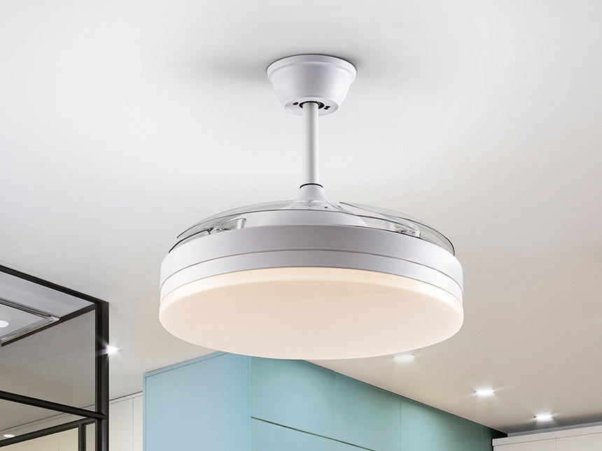 Ventilador de techo plafón retráctil Schuller Vento LED blanco CCT regulable Ø50cm 168304D