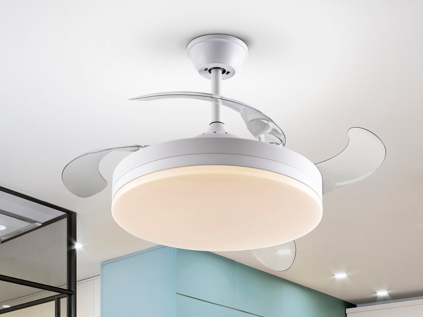 Ventilador de techo plafón retráctil Schuller Vento LED blanco CCT regulable Ø50cm 168304D