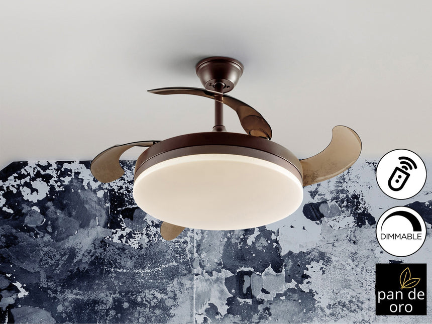 Ventilador de techo plafón retráctil Schuller Vento LED negro y pan de oro CCT regulable