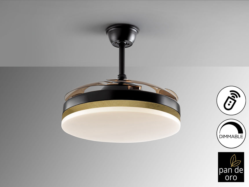 Ventilador de techo plafón retráctil Schuller Vento LED negro y pan de oro CCT regulable vista 4