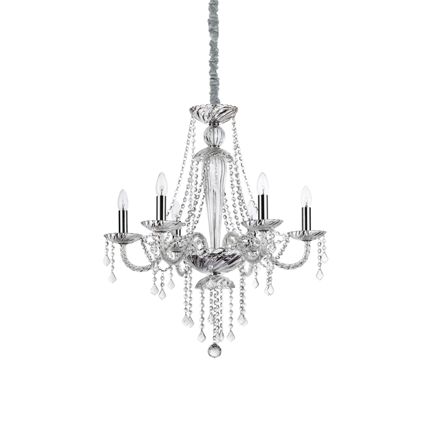 Lámpara colgante Ideal Lux Amadeus transparente cristal y cerámica 6 luces 240W Ø67cm 168753