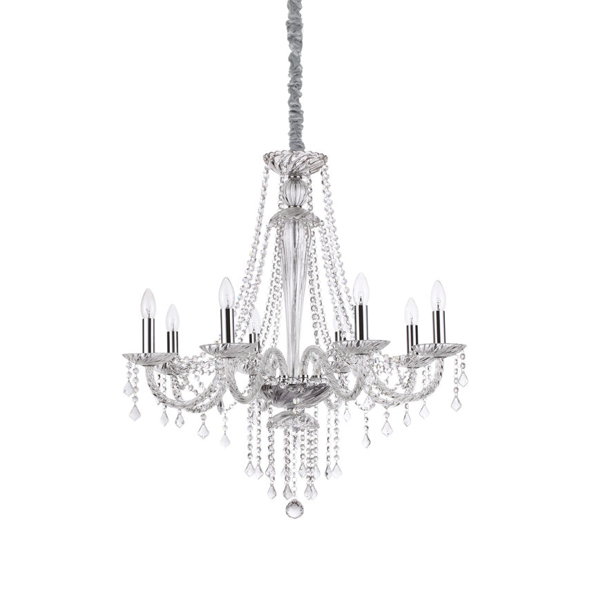 Lámpara colgante Ideal Lux Amadeus transparente cristal y cerámica 8 luces 320W Ø80cm 168777