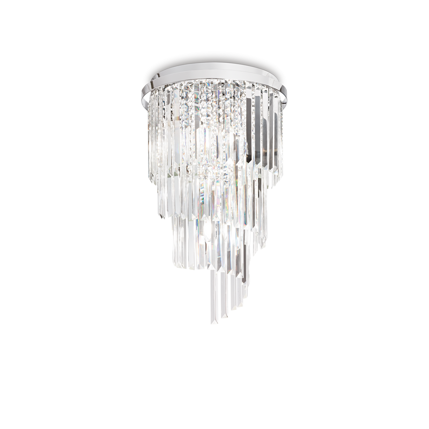Plafón de techo Ideal Lux Carlton cromo cristal y cerámica 8 luces 320W Ø40cm 168920