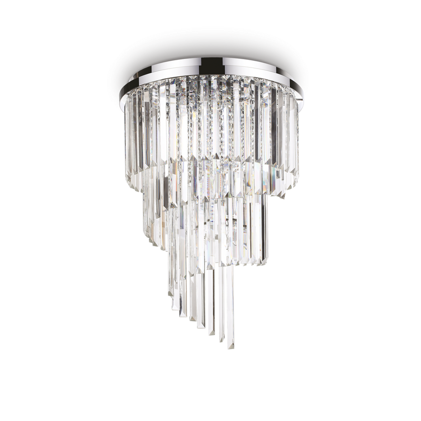 Plafón de techo Ideal Lux Carlton cromo cristal y cerámica 12 luces 480W Ø50cm 168937