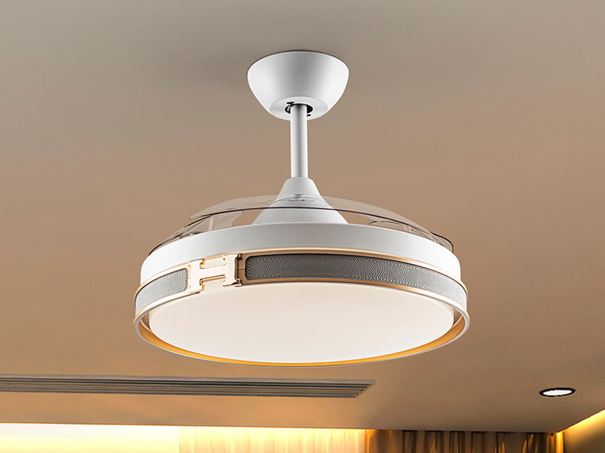 Ventilador de techo plafón retráctil Schuller Herón LED blanco y oro CCT regulable 175180D