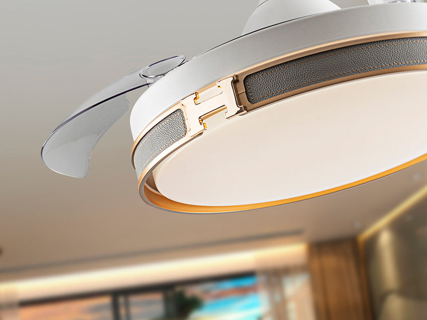 Ventilador de techo plafón retráctil Schuller Herón LED blanco y oro CCT regulable 175180D - imagen 6