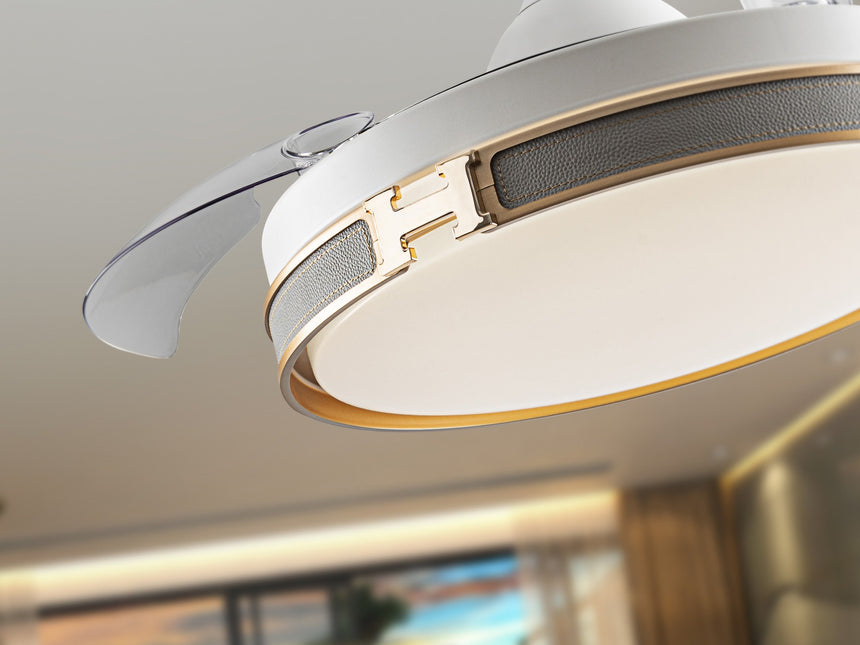 Ventilador de techo plafón retráctil Schuller Herón LED blanco y oro CCT regulable 175180D vista 4