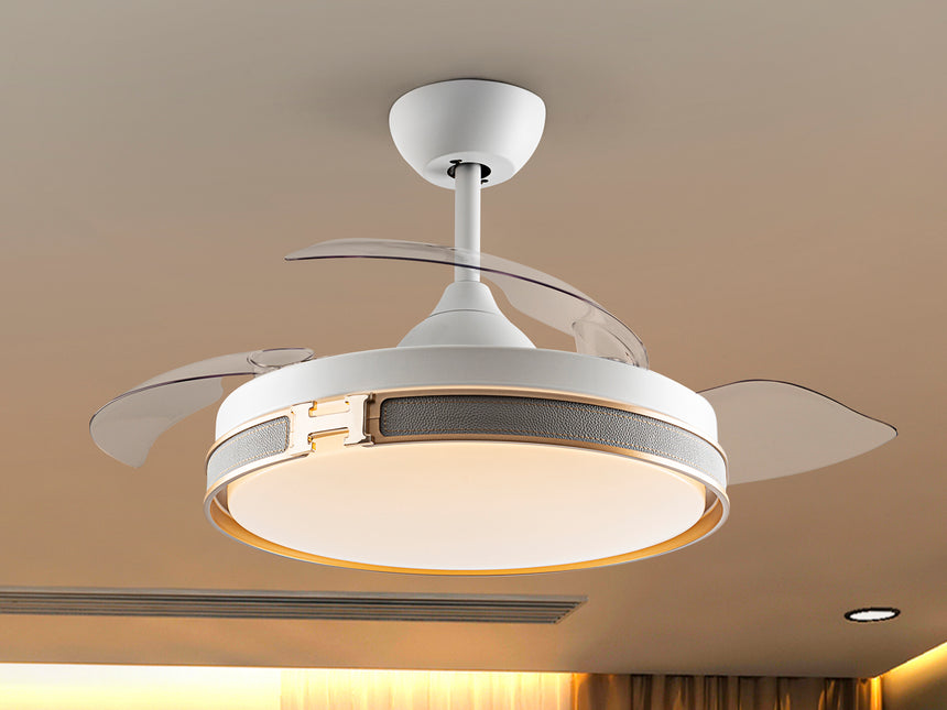 Ventilador de techo plafón retráctil Schuller Herón LED blanco y oro CCT regulable 175180D