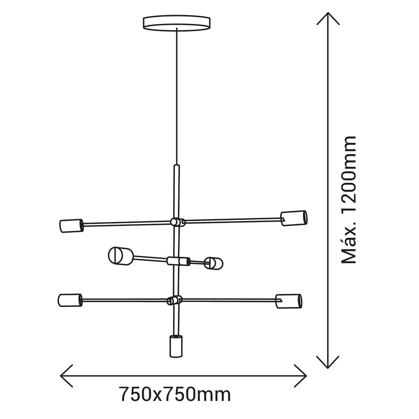 Sulion Radom Lámpara de techo de metal negro con 6 luces - RADOM 190110