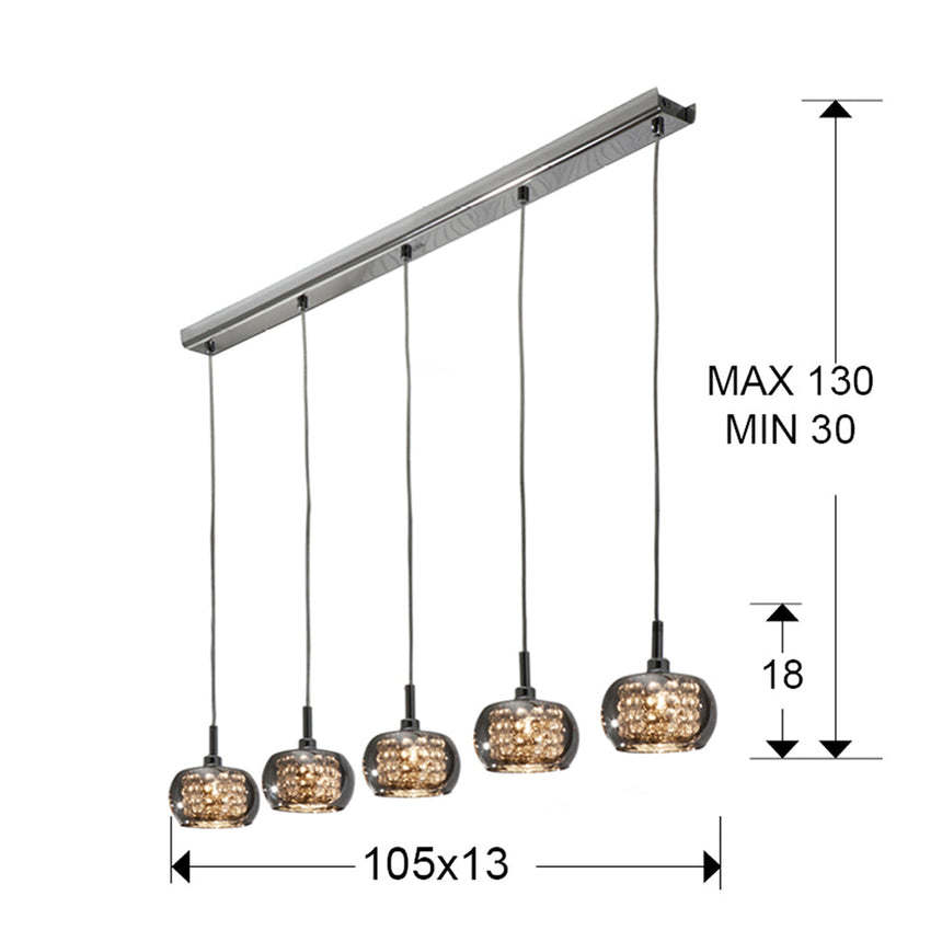 Medidas y dimensiones - Lámpara de techo colgante Schuller Arián 5 luces cromo y espejado regulable con mando 193539D