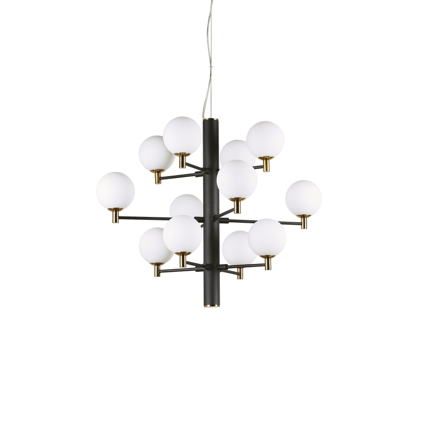 Lámpara colgante Ideal Lux Copernico negro cristal 12 luces 48W Ø71cm 197319