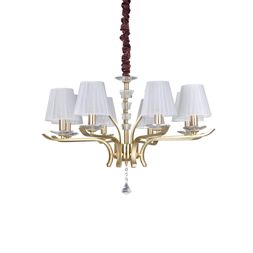 Lámpara colgante Ideal Lux Pegaso latón cristal y tela 8 luces 224W Ø76cm 197739