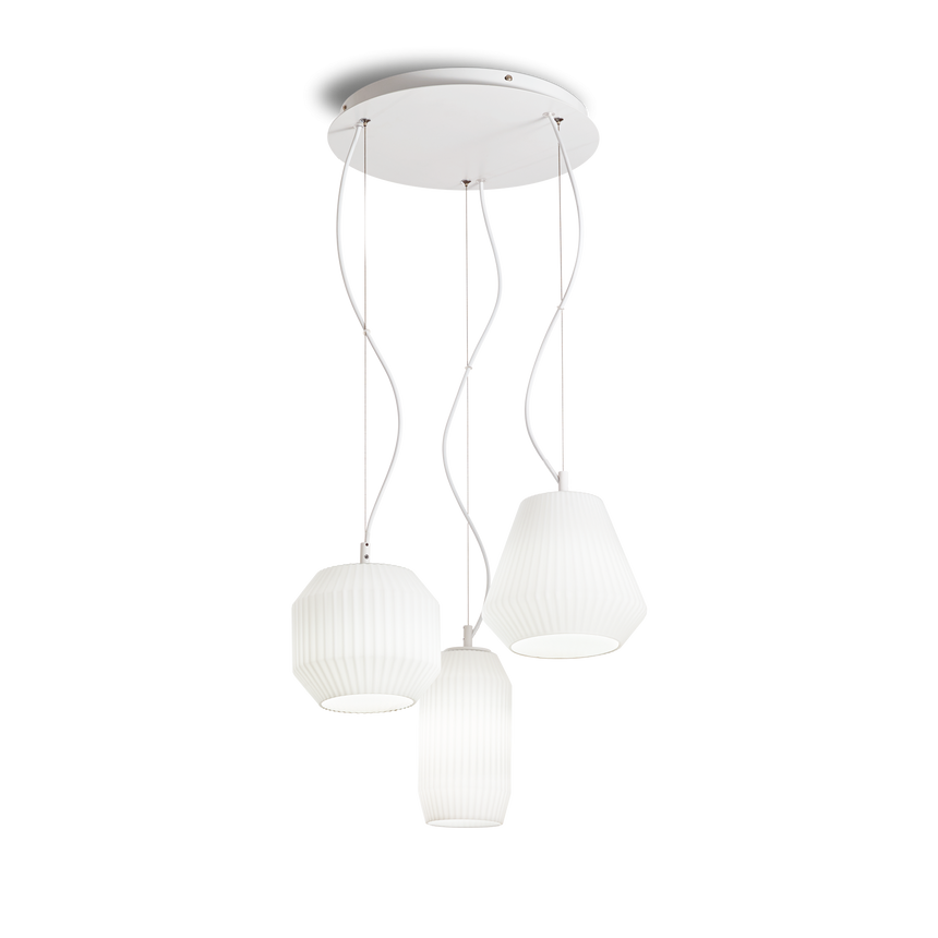Lámpara colgante Ideal Lux Origami blanco cristal 3 luces 180W Ø40cm 198095