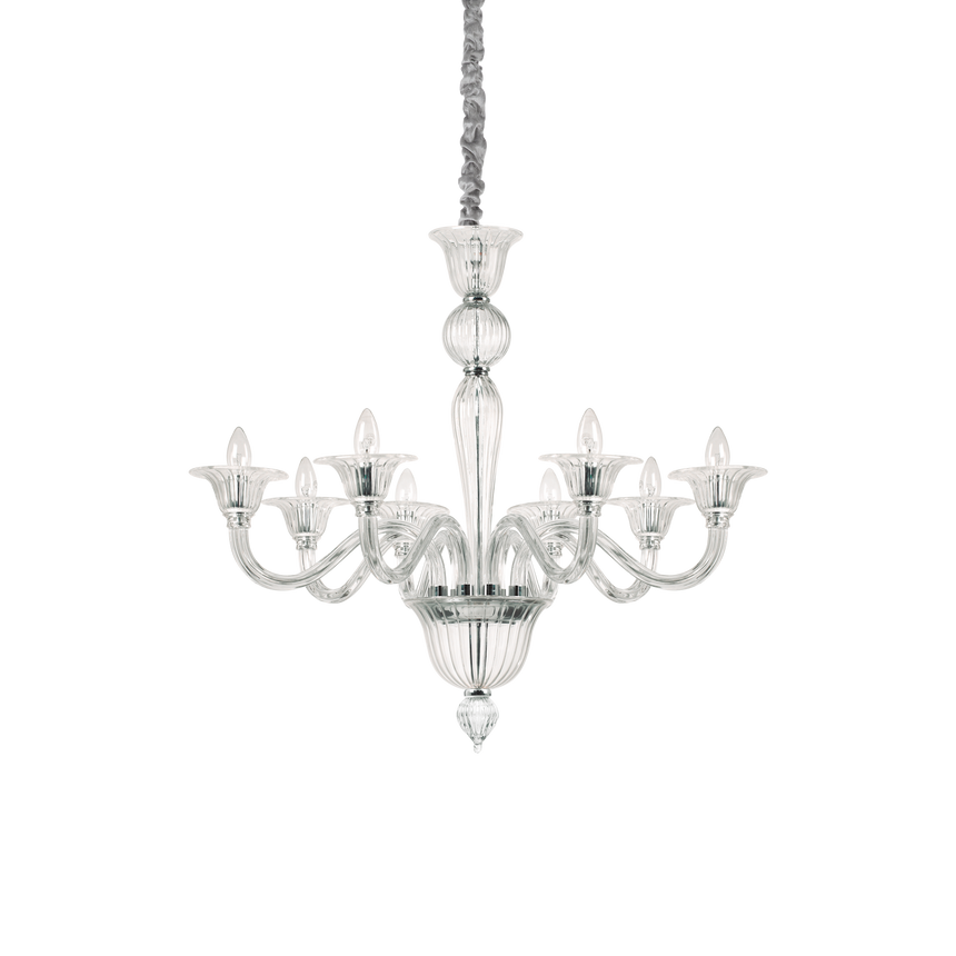 Lámpara colgante Ideal Lux Brigitta transparente cristal 8 luces 320W Ø89cm 199382