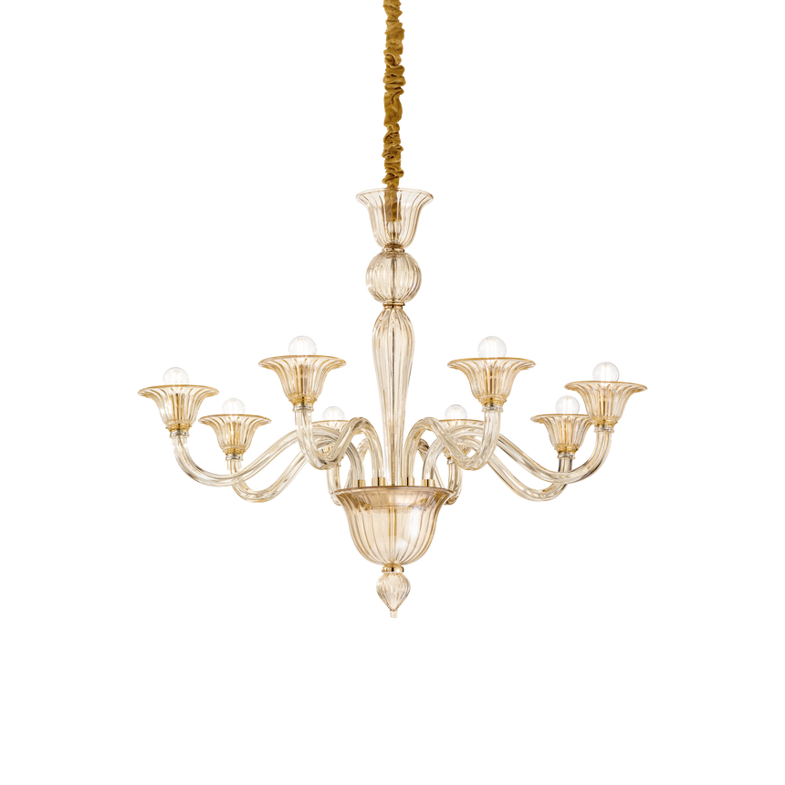 Lámpara colgante Ideal Lux Brigitta ámbar cristal 8 luces 320W Ø89cm 199412