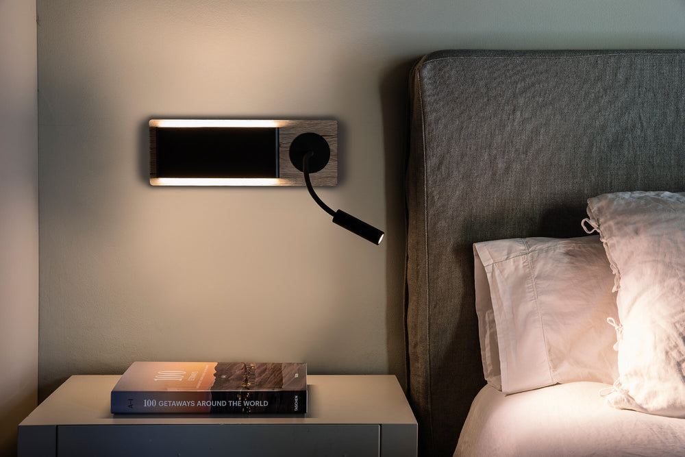 Faro MOOD RCT Black and wood wall lamp with reader 20062
