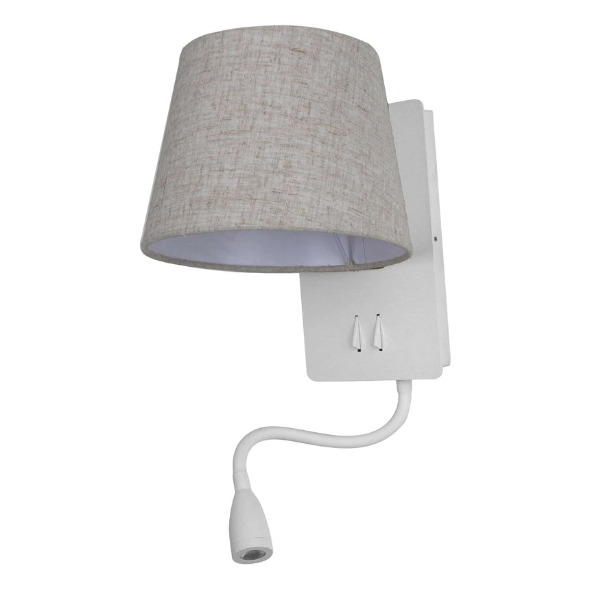 Sulion Nabia Matte white metal wall lamp with natural lampshade - NABIA 200760