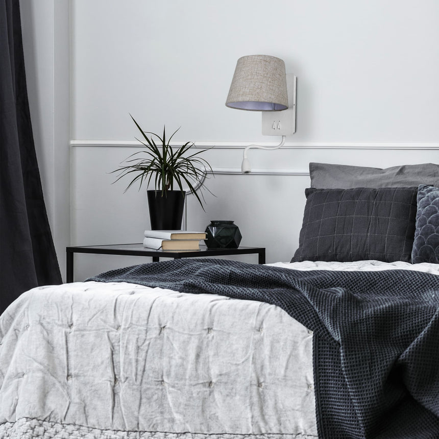 Sulion Nabia Matte white metal wall lamp with natural lampshade - NABIA 200760