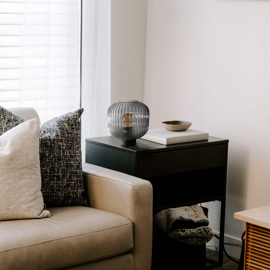 Sulion Garbo Lámpara de mesa de vidrio acanalado ahumado - GARBO 200794