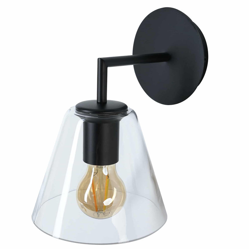 Sulion Gasby Black metal wall lamp with conical glass lampshade - GASBY 200802