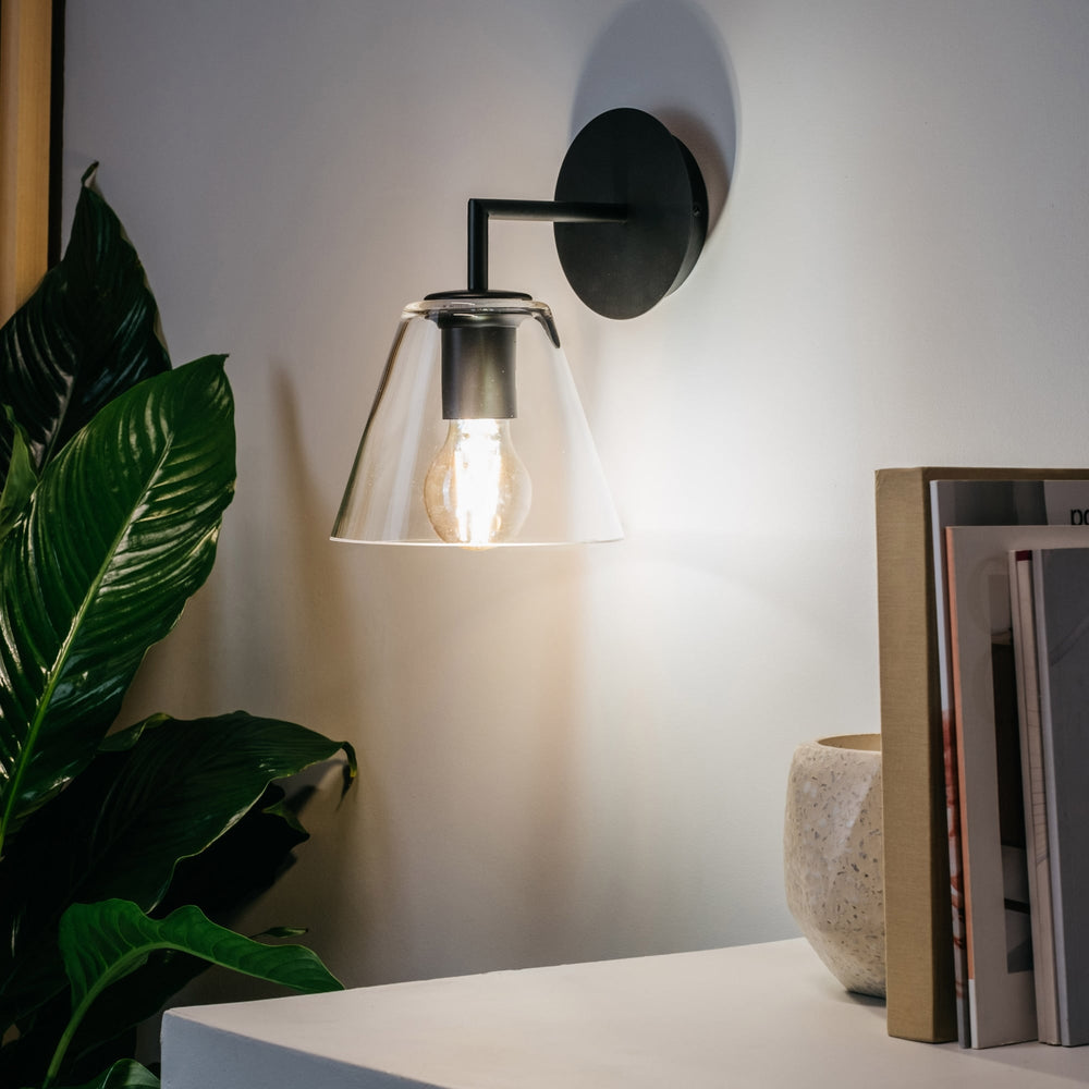 Sulion Gasby Black metal wall lamp with conical glass lampshade - GASBY 200802