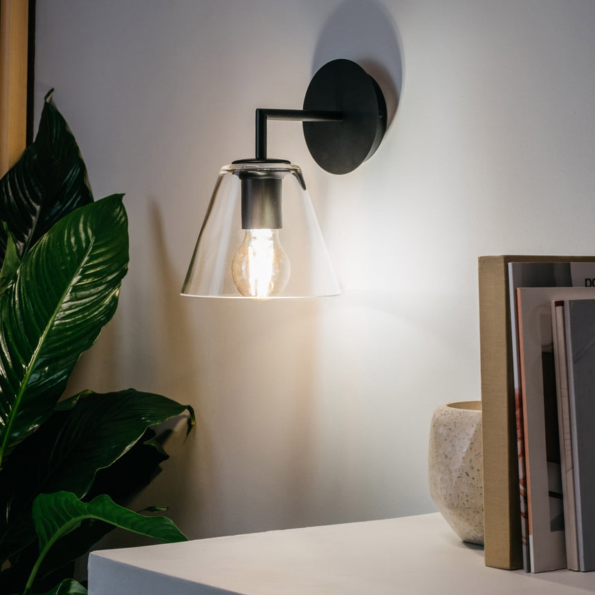 Sulion Gasby Black metal wall lamp with conical glass lampshade - GASBY 200802