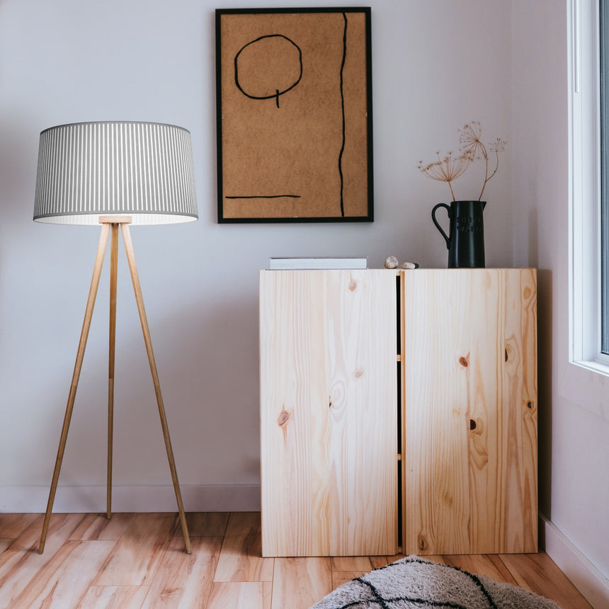 Sulion Bea Wooden floor lamp with gray fabric shade - BEA 200887