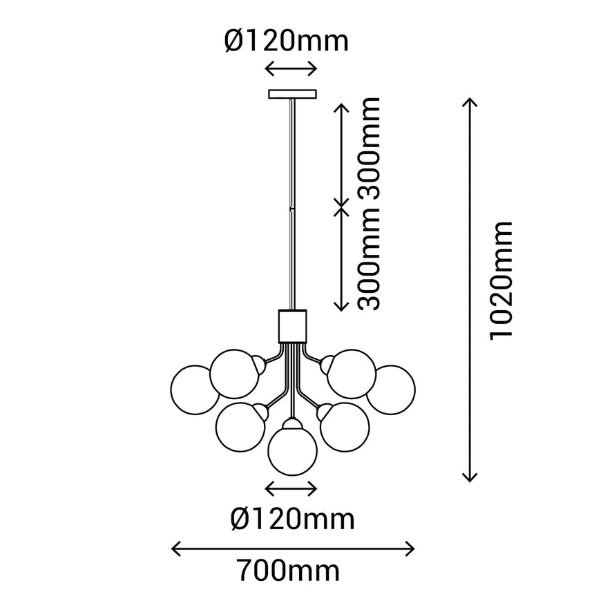 Sulion Musa Ceiling Lamp with 9 Glass Balls and Bronze Lamp Holder MUSA 200948