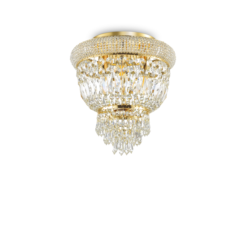 Plafón de techo Ideal Lux Dubai latón cristal y cerámica 3 luces 84W Ø32cm 200996