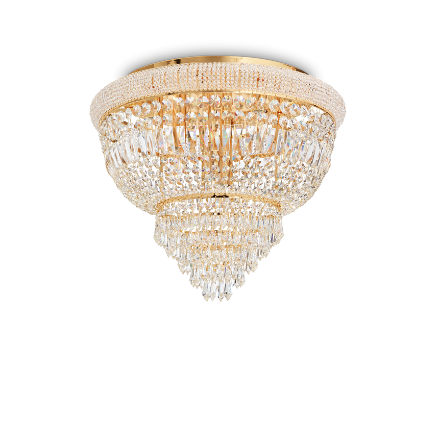 Plafón de techo Ideal Lux Dubai latón cristal y cerámica 6 luces 168W Ø52cm 201016
