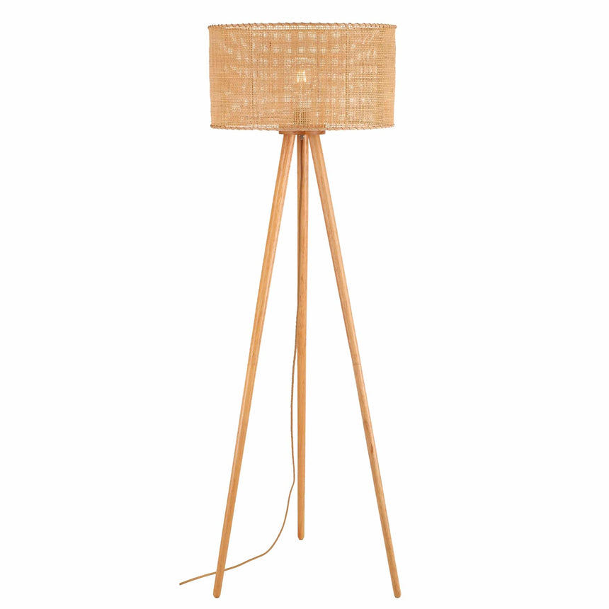 Sulion Wala Wooden Floor Lamp with Rattan Shade 201218