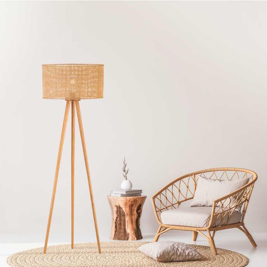 Sulion Wala Wooden Floor Lamp with Rattan Shade 201218