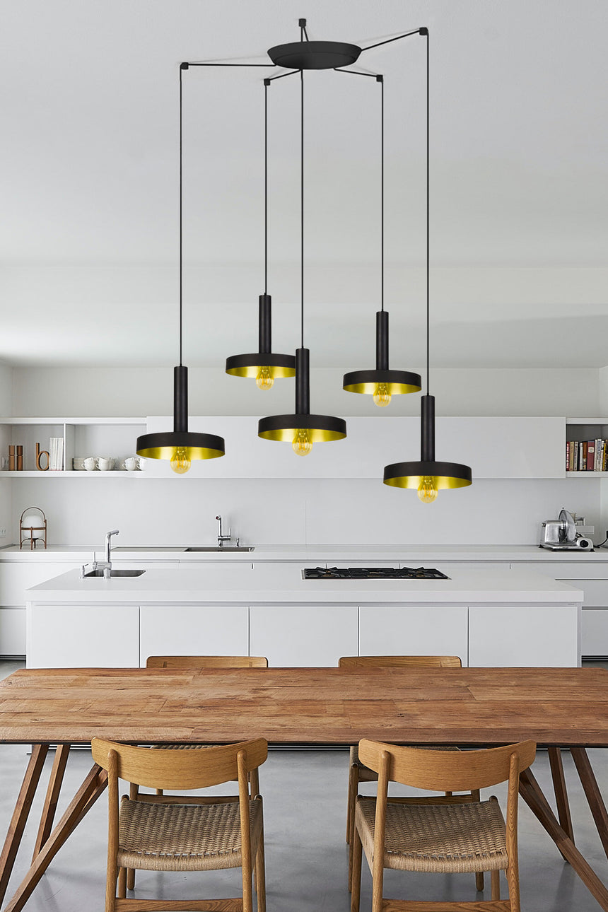 Faro WHIZZ 5-Light Black/Gold Pendant Light 20160-5L