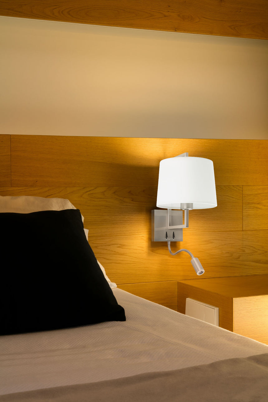 Faro FRAME Matt nickel/white wall lamp with LED reader 20172-01