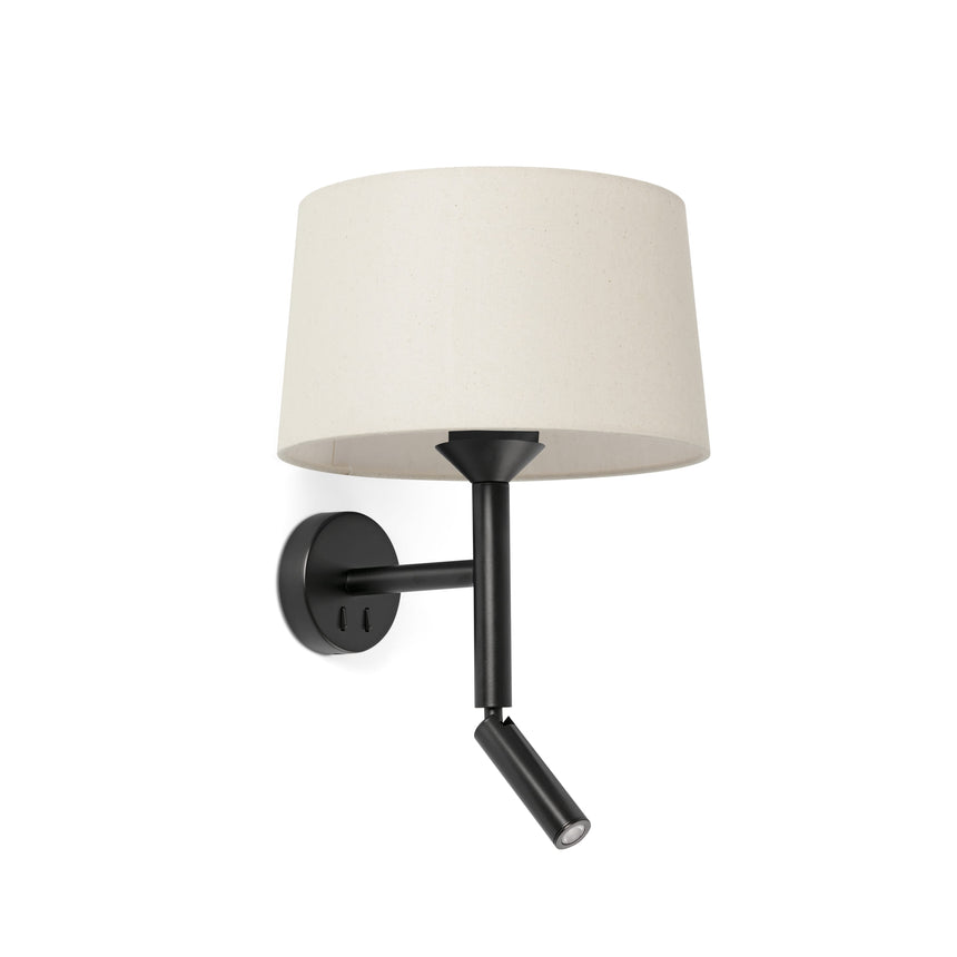 Lámpara de pared aplique Faro Windsor con lector E27 LED negro mate 20223-150
