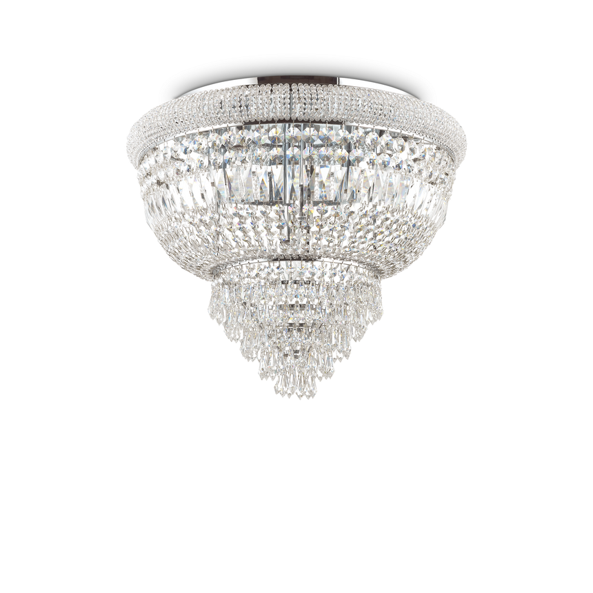 Plafón de techo Ideal Lux Dubai cromo cristal y cerámica 6 luces 168W Ø52cm 207186