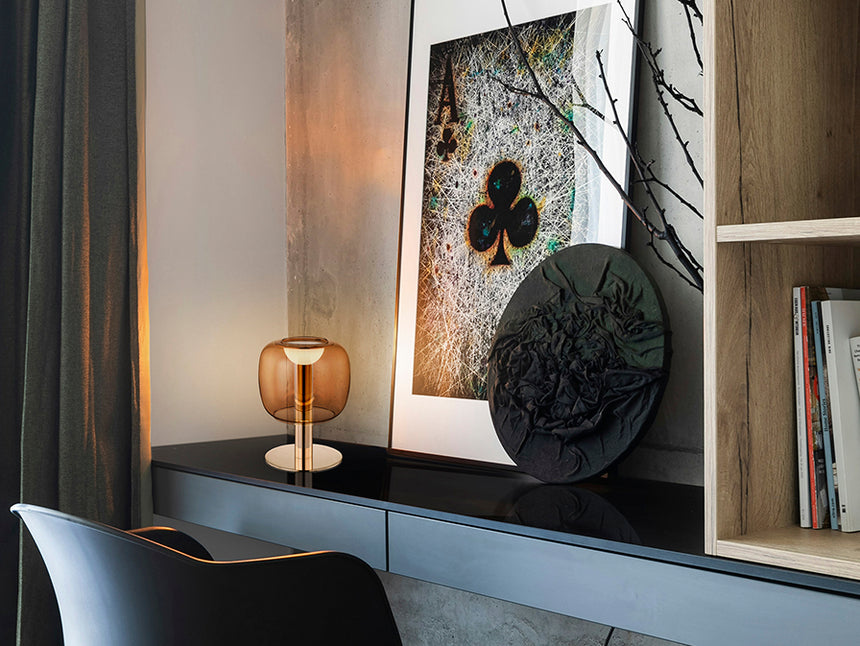 Lámpara de sobremesa Schuller Icon LED oro brillo y ambar cristal soplado 3000K 20cm 209229 - imagen 3