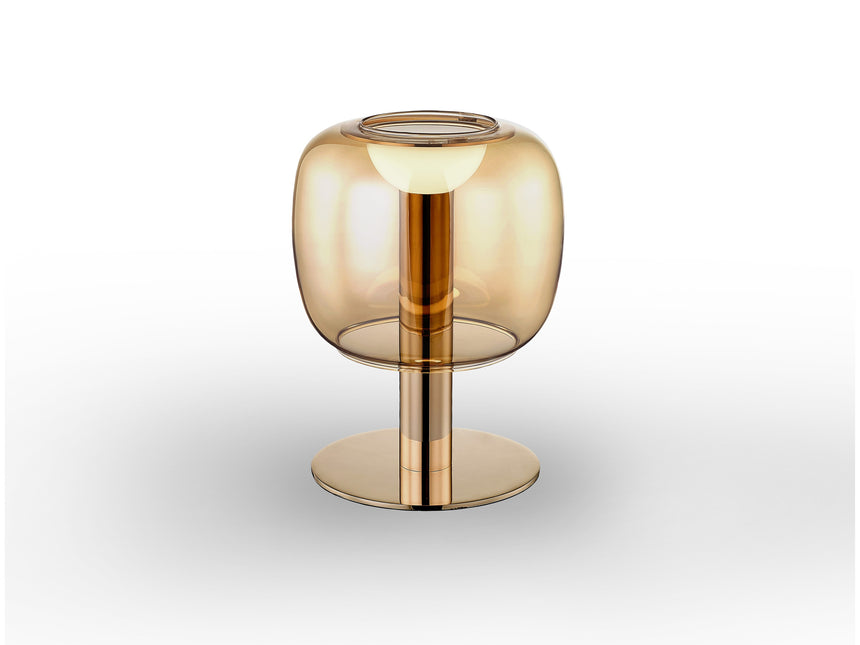 Lámpara de sobremesa Schuller Icon LED oro brillo y ambar cristal soplado 3000K 20cm ambiente