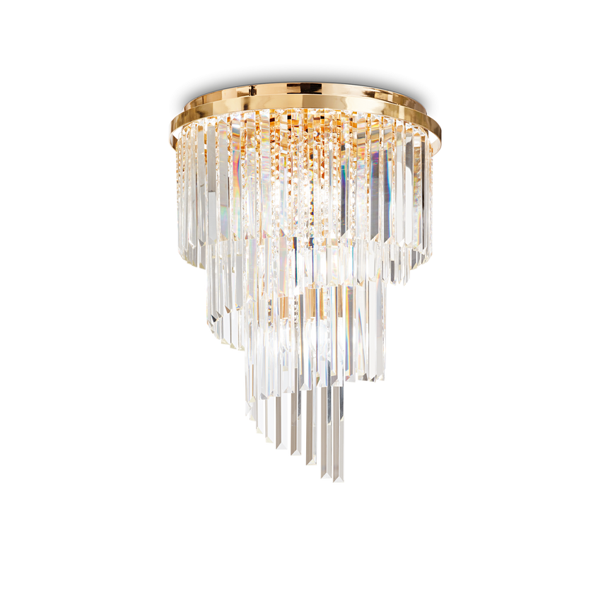 Plafón de techo Ideal Lux Carlton dorado cristal y cerámica 12 luces 480W Ø50cm 213507