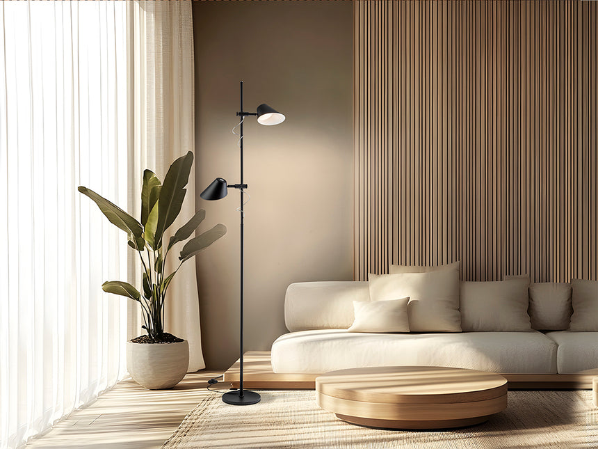 Lámpara de pie de salón Schuller Esino LED 2 luces negro CCT orientable con mando 184cm 215572 - vista alternativa