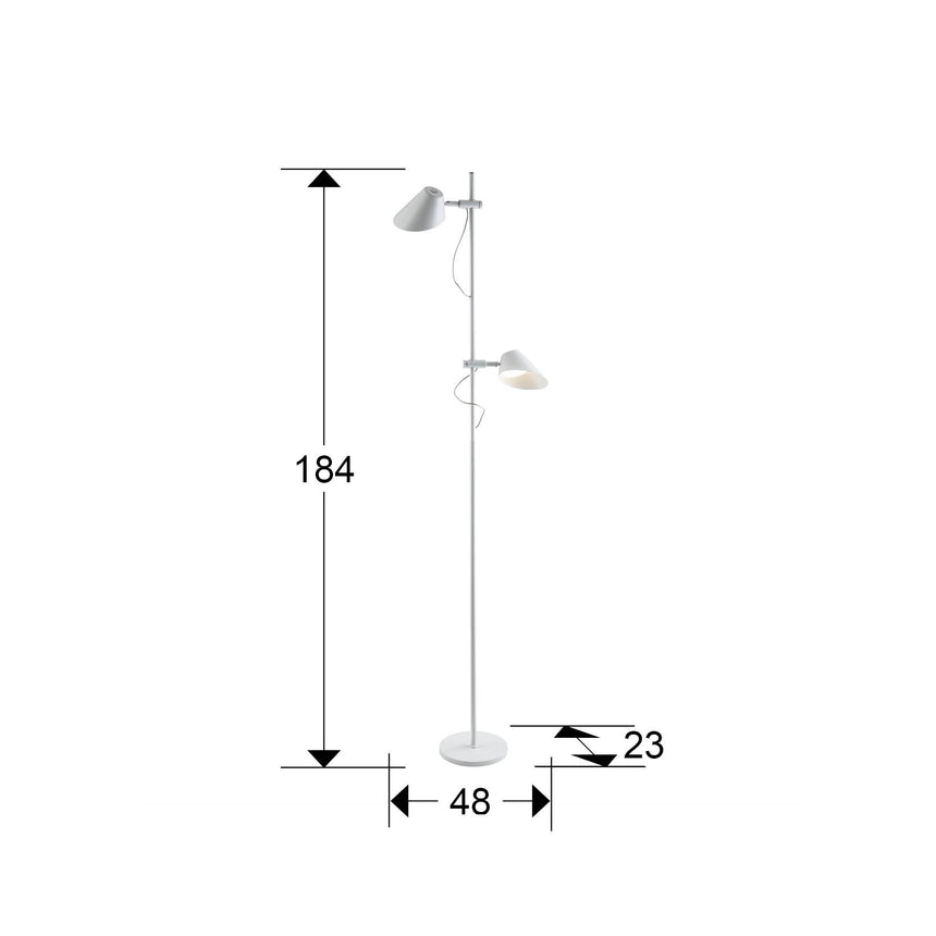 Lámpara de pie de salón Schuller Esino LED 2 luces blanco CCT orientable con mando 184cm dimensiones