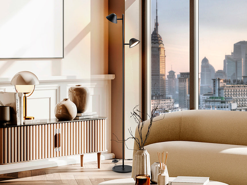 Schuller Taros Lámpara de pie salón 2 luces negro 215602