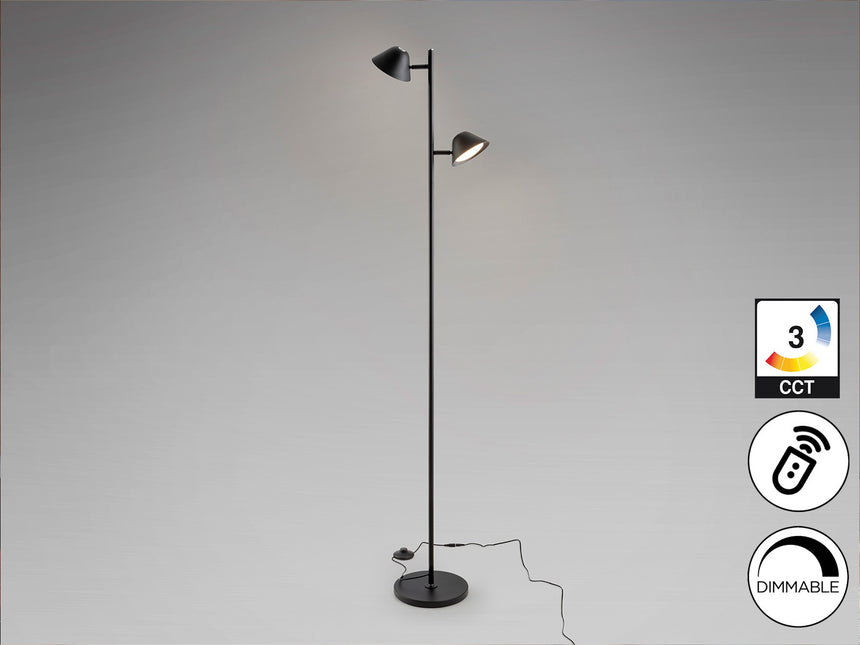 Lámpara de pie de salón Schuller Taros LED 2 luces negro CCT orientable con mando 160cm vista 3